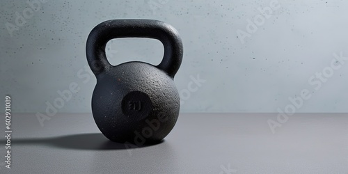 Kettlebell closeup on a grey concrete wall. Sports equipment. Sports background. Generative AI