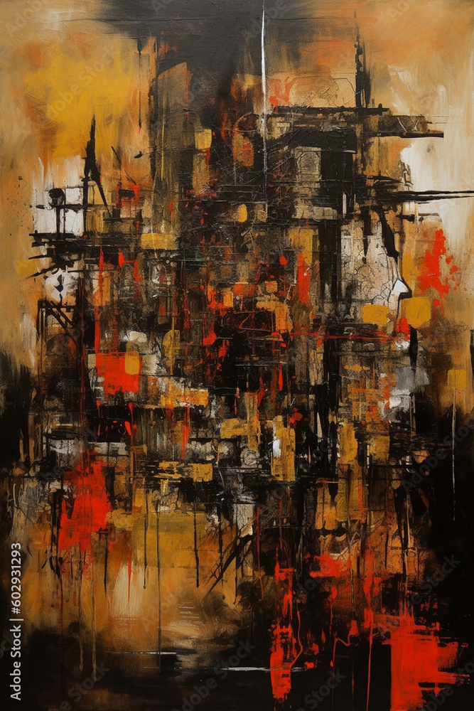 Harmonious Fusion: A Captivating Red and Sepia Ink Oil Painting in the Style of Eclectic Montage AI generated