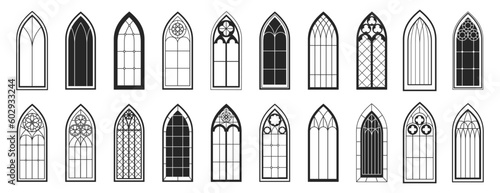 Print op canvas Gothic windows outline set