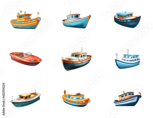 Cartoon boat set. Vector illustration.