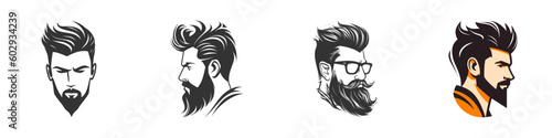 Bearded men faces set. Vector illustration.