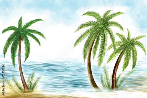 Tropical landscape coconut green tree background