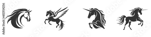 Unicorn black logo. Vector illustration.