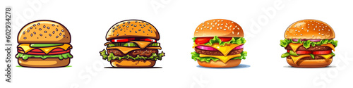 Cartoon burger set. Vector illustration.