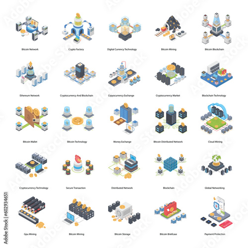 Cryptocurrency and Bitcoin Isometric Illustrations

