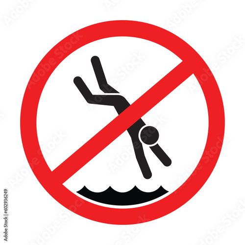 no jumping or diving into the water icon, vector illustration 