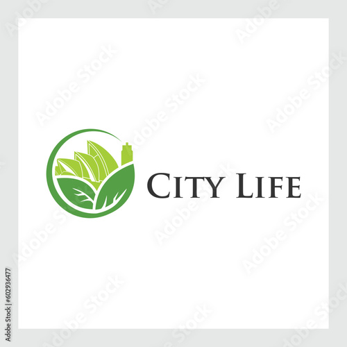 city ​​life, Green House logo design vector, Nature House Logo. real estate nature logo design concept