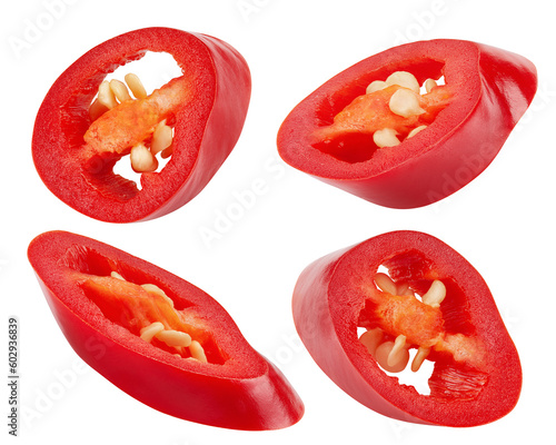 red hot chili peppers isolated on white background, full depth of field