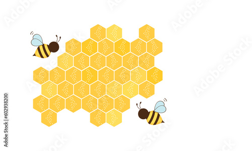 Beehive honey sign with bees cartoons  on white background vector.