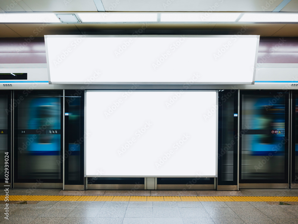 Blank white Banner Light box indoor Subway station Media advertisement mock up Blank white Banner Light box indoor Subway station Media advertisement mock up