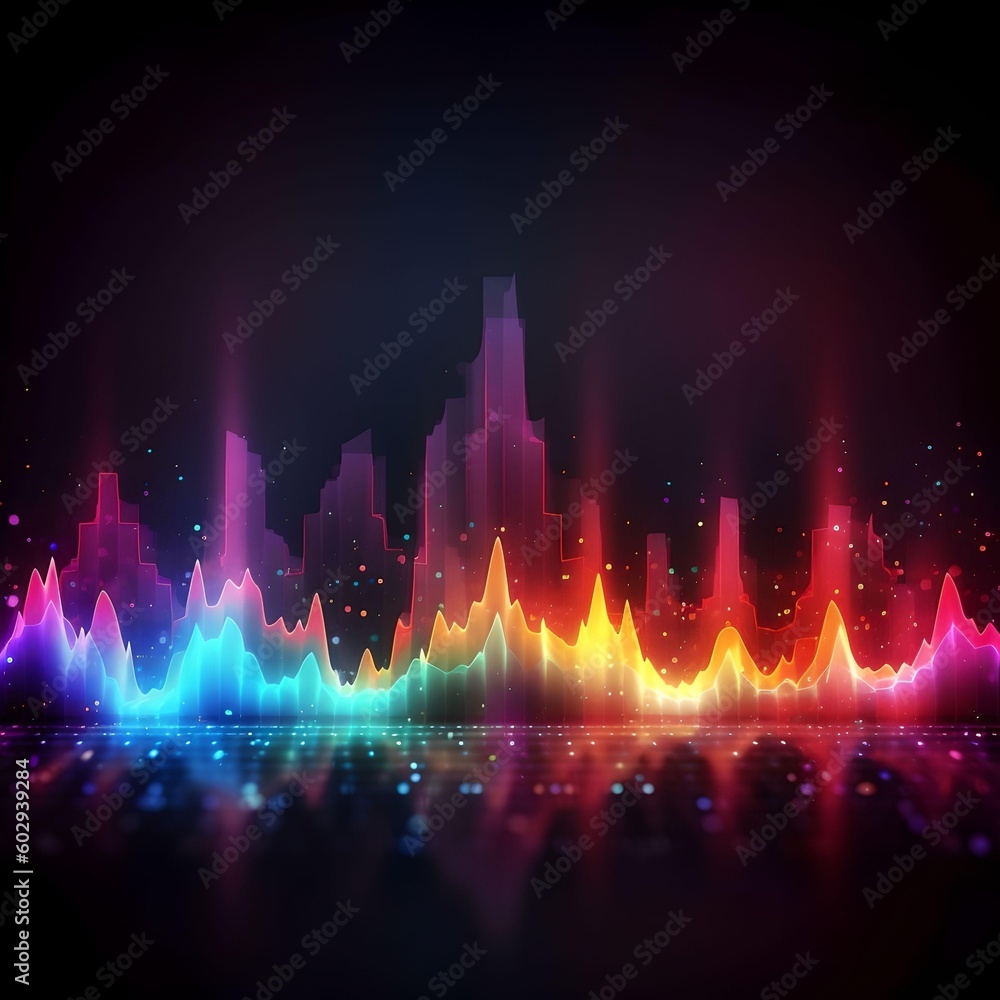 Obraz premium Abstract multicolored waves on black background. Generative AI.