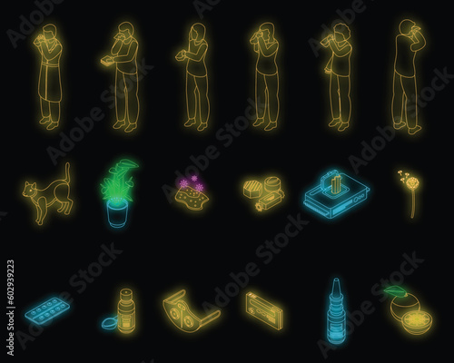 Seasonal allergy icon. Isometric of seasonal allergy vector icon neon color on black