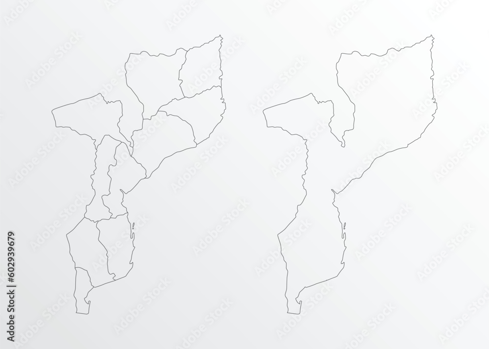 Black Outline vector Map of Mozambique with regions on white background Black Outline vector Map of Mozambique with regions on white background