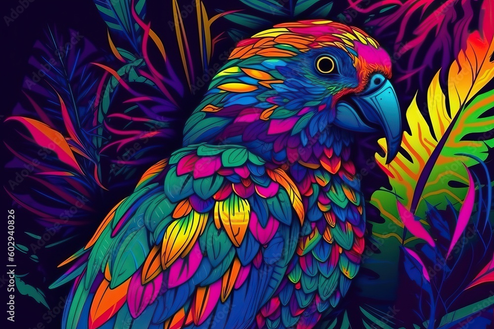 Fototapeta premium colorful parrot on black background, pop art