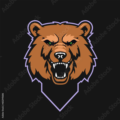 Fototapeta Naklejka Na Ścianę i Meble -  Bear head mascot logo design vector isolated on black background