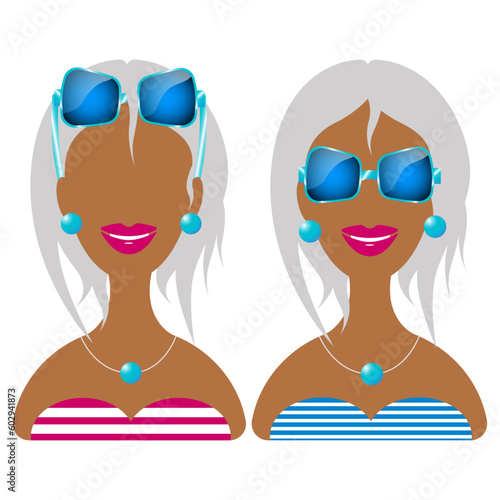 tanned woman with silver-hair in glasses