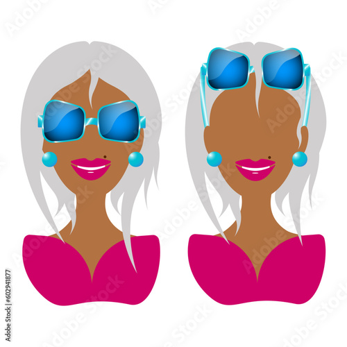 tanned woman with silver-hair in glasses