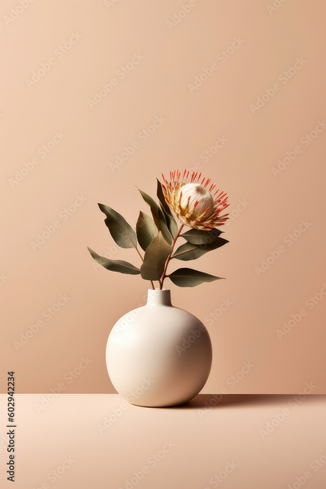 Elegant Floral Arrangement in Ceramic Vase on Beige Background Elegant Floral Arrangement in Ceramic Vase on Beige Background