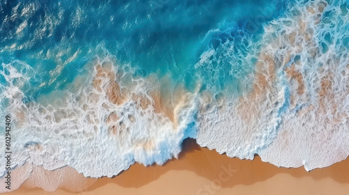 Generative AI - Tropical Bliss: Idyllic Ocean Waves and Serene Beachscape"