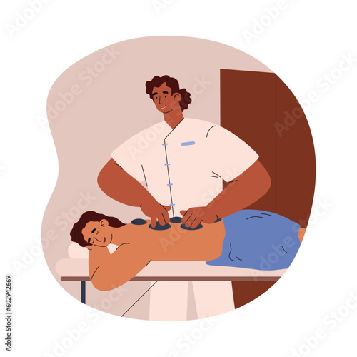 Relaxing woman getting back massage flat style, vector illustration