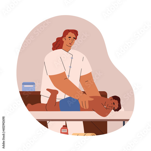 Massage therapy for babies and children, flat vector illustration isolated on white background.