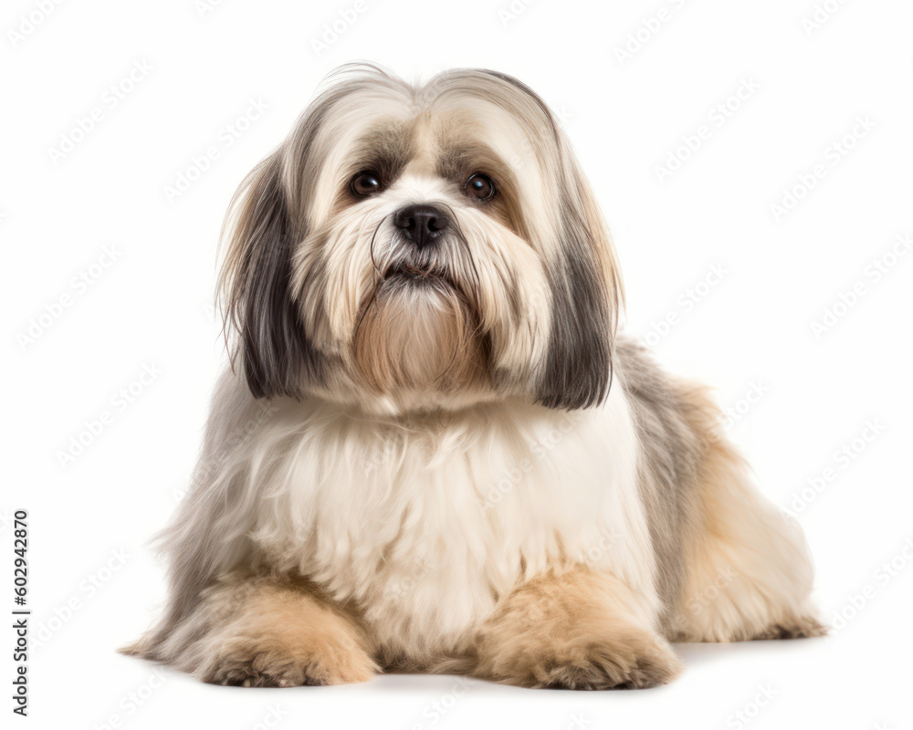 photo of Lhasa apso dog isolated on white background. Generative AI photo of Lhasa apso dog isolated on white background. Generative AI