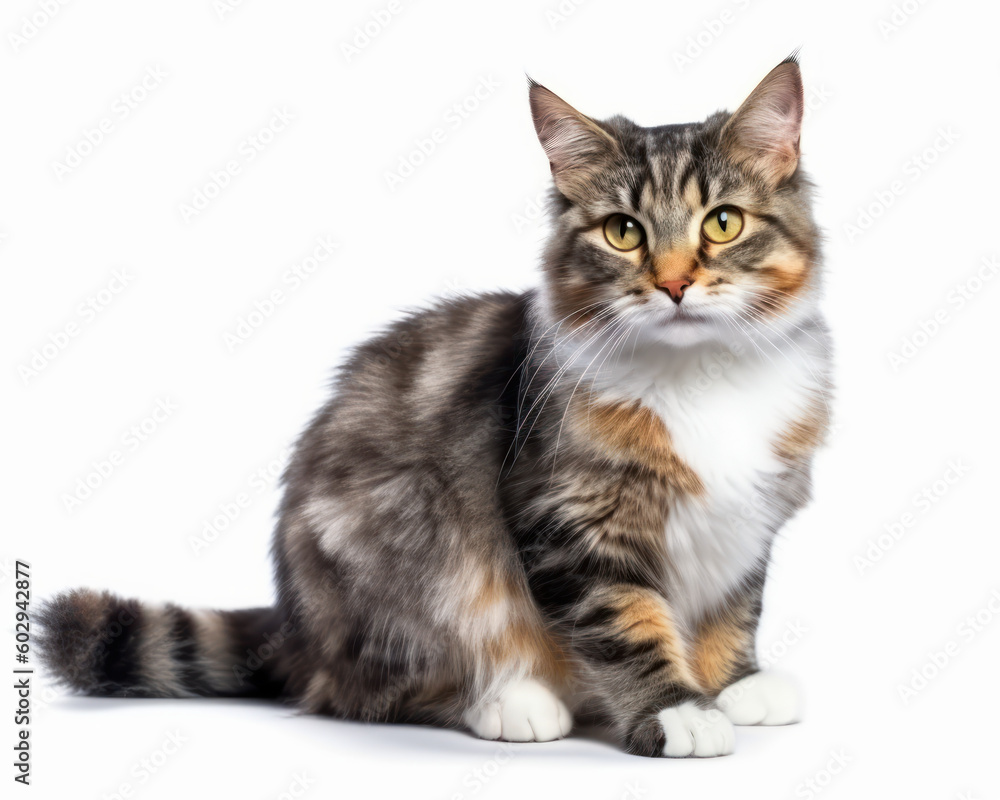 photo of Manx cat isolated on white background. Generative AI