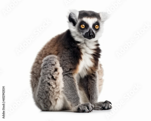 photo of lemur isolated on white background. Generative AI © Bartek