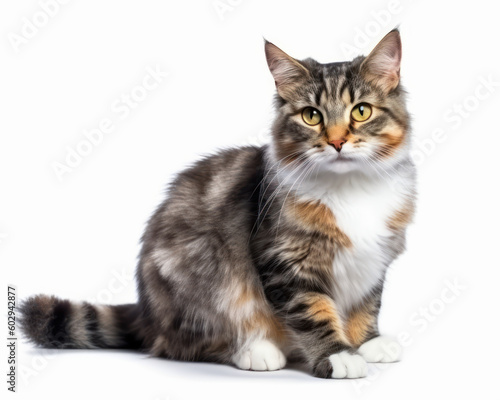 photo of Manx cat isolated on white background. Generative AI