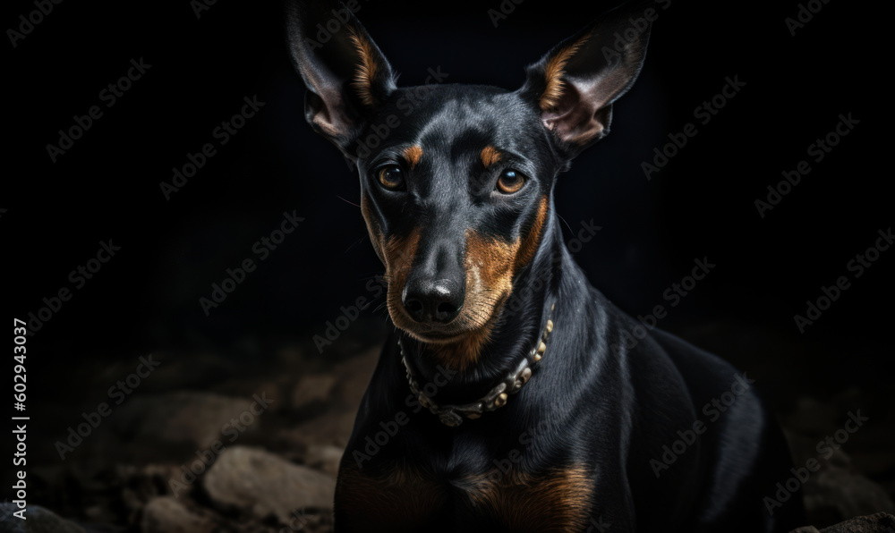 photo of Manchester terrier on black background. Generative AI