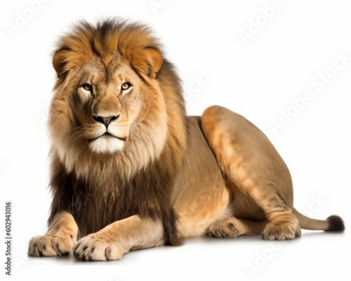 photo of lion isolated on white background. Generative AI