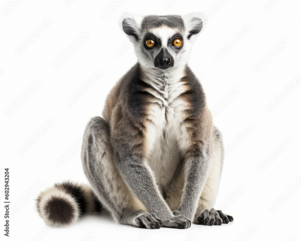 Fototapeta premium photo of lemur isolated on white background. Generative AI