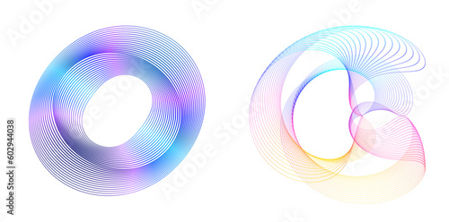 Set design element circle. Isolated bold vector colors golden ring from. Abstract glow wavy stripes of many glittering swirl created using Blend Tool. Vector illustration EPS10 for your presentation