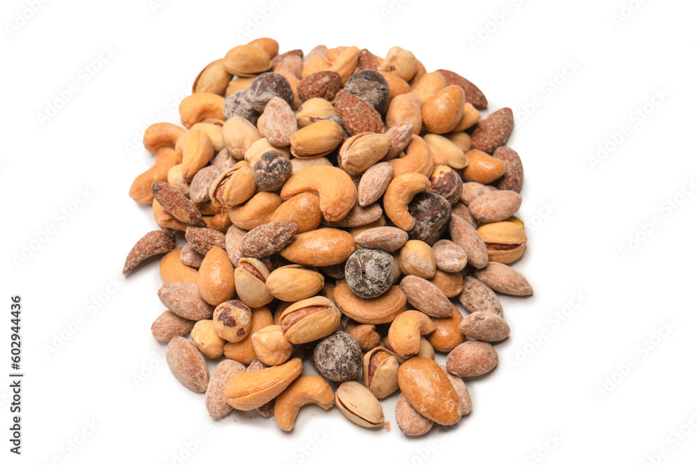 A group of almonds, pistachios, walnuts, macadamia, cashews. A group of almonds, pistachios, walnuts, macadamia, cashews.