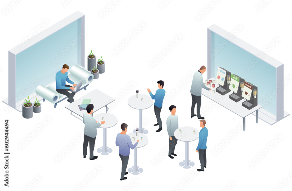 Coworking workplace brainstorming and discussion isolated. Indicators and coaching. Vector isometric, 3d. Coworkers office concept with characters. Freelancer concept, coworking people Coworking workplace brainstorming and discussion isolated. Indicators and coaching. Vector isometric, 3d. Coworkers office concept with characters. Freelancer concept, coworking people