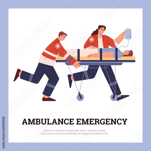 Squared banner about ambulance emergency flat style, vector illustration