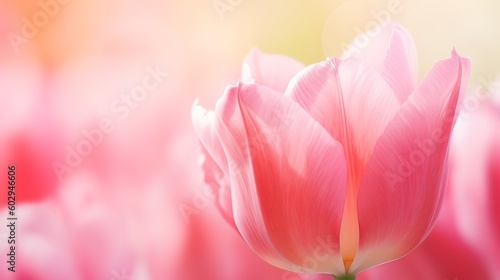 beautiful pink Tulip on blurred spring sunny background. bright pink tulip flower background for spring or love concept. beautiful natural spring scene, texture for design, copy space, Generative AI