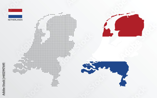 Set of political maps of Netherlands with regions isolated and flag on white background
