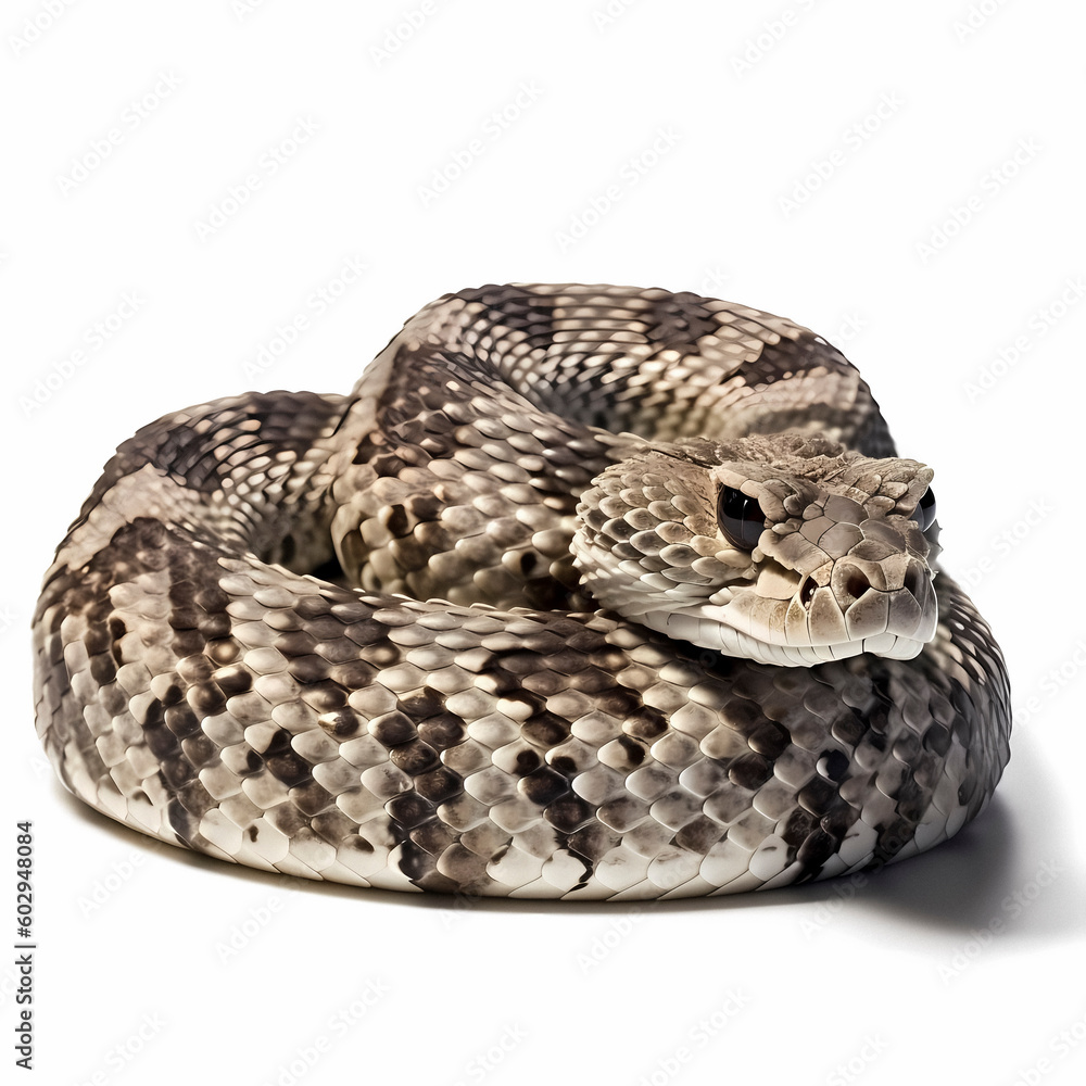 Rattlesnake (Crotalus adamanteus), white background, AI generated Rattlesnake (Crotalus adamanteus), white background, AI generated