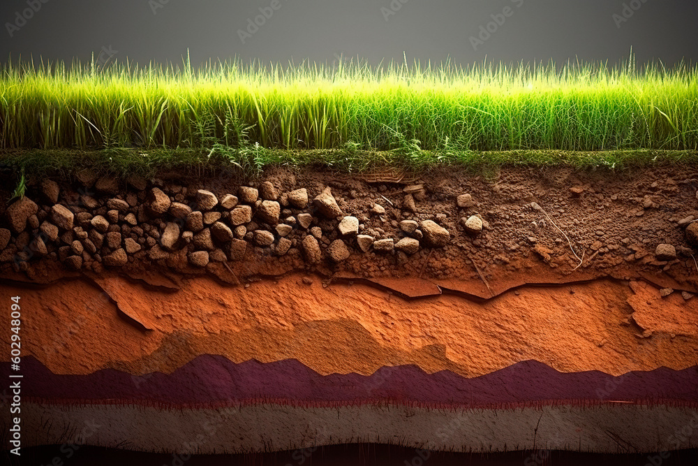 Grass and soil layers cross section cut. Generative ai Stock ...