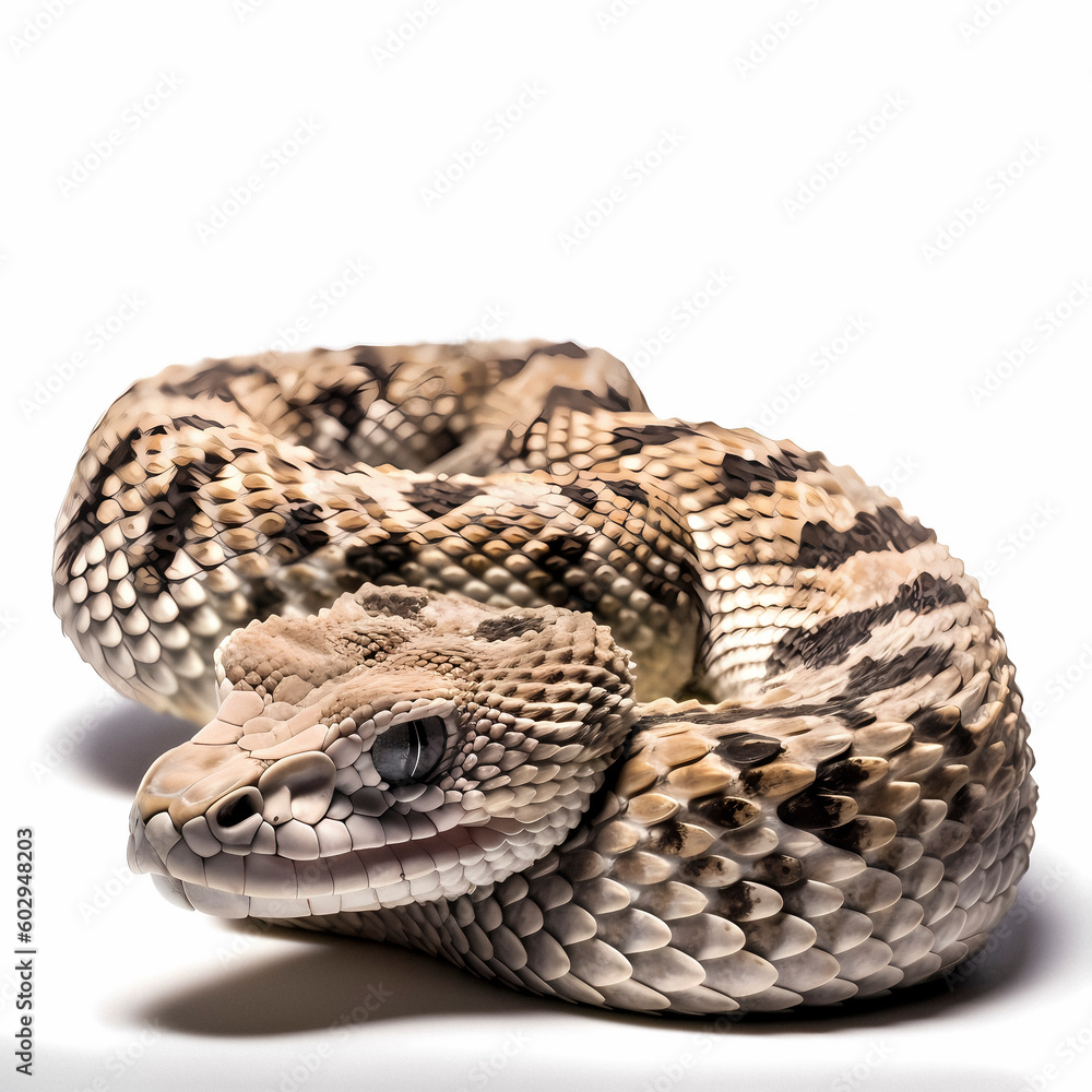 Rattlesnake (Crotalus adamanteus), white background, AI generated Rattlesnake (Crotalus adamanteus), white background, AI generated