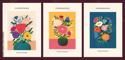 Vector set of art posters in retro style. Collection of art vector floral posters. Beautiful flower collection of posters with decorative flowers, roses, leaves, floral bouquets. Notebook covers