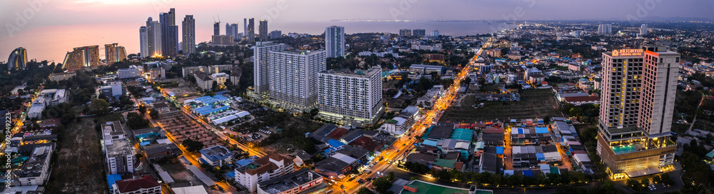 Fototapeta premium Aerial view of Pattaya, Bang Lamung District, Chon Buri, Thailand