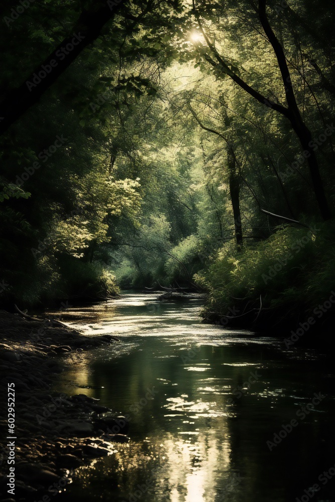 Fototapeta premium AI Generative. Discover Serenity: Immerse Yourself in the Tranquility of a Crystal-Clear Stream