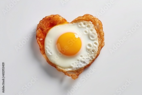 Heart shape scrambled eggs in white background isolated top view