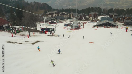 Ski slope and ski lift amid climate change, France