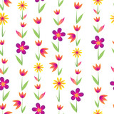 White colorful flowers seamless vector pattern. Happy day, blooming meadow, nature pattern.