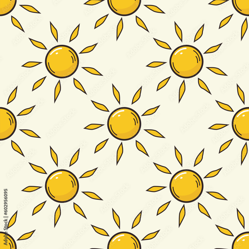 Hand drawn summer sun seamless pattern. CMYK color mode ready to print ...