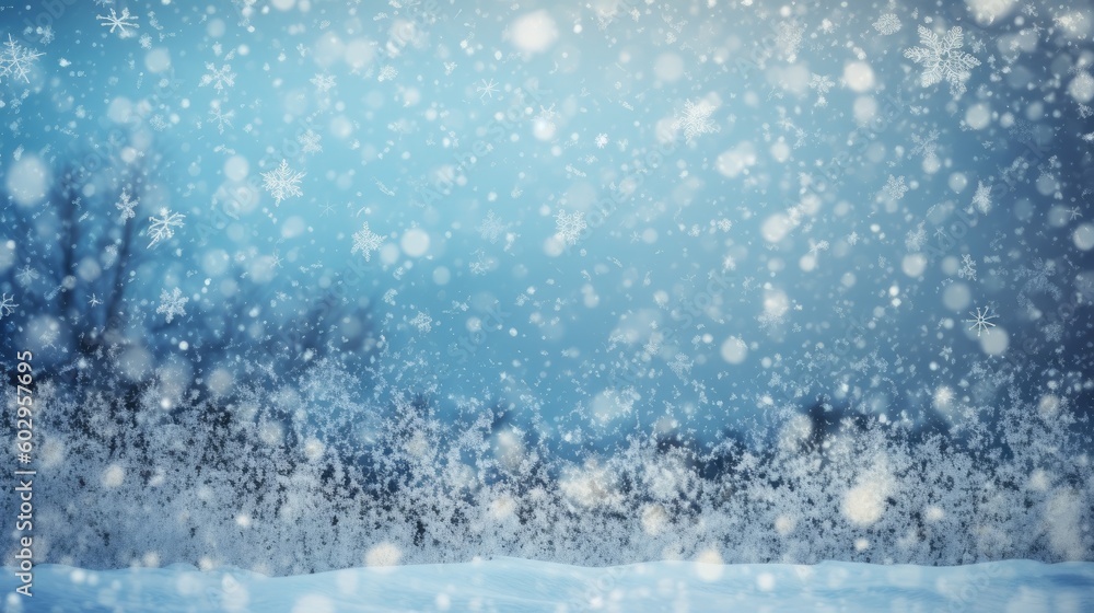 Obraz premium Beautiful winter background of snowflakes, winter nature, cold, Christmas