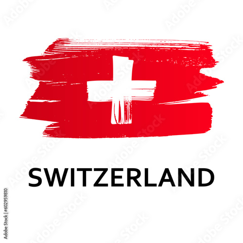 National symbols - flag of Switzerland isolated on white background. Hand-drawn illustration. Flat style.